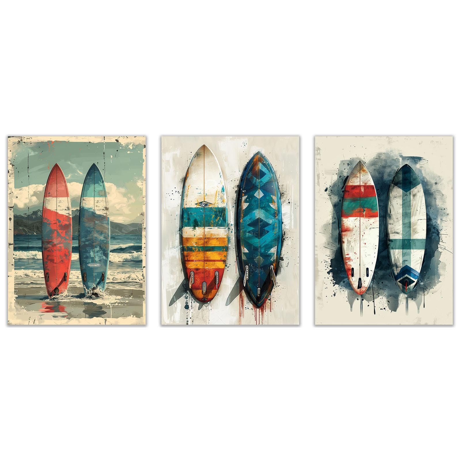 TZKRWRH Cuadros Para El Hogar Moderno Salon Modernos, Tabla de surf Seaside Waves cuadros y láminas cuadros decorativos modernos juveniles cuadros cabecero cama-50x70cmx3 Sin marco