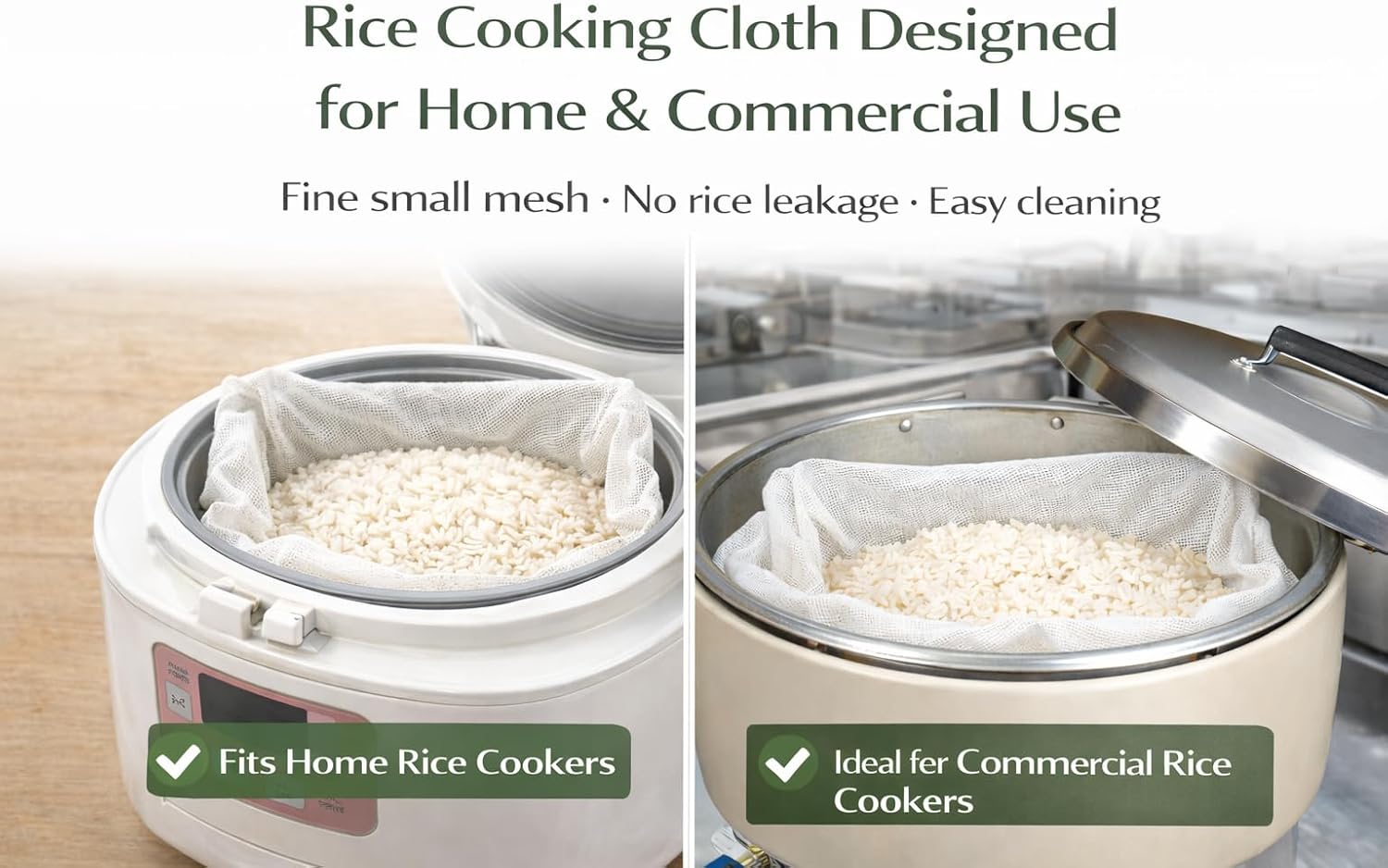 Rice Cooking Net Bags for Rice Cooker, Fine Mesh Non-Stick Rice Steaming Cloth, Prevents Rice Loss for Sushi & Commercial Kitchens, 4-Pack (43.3" x 39.4")