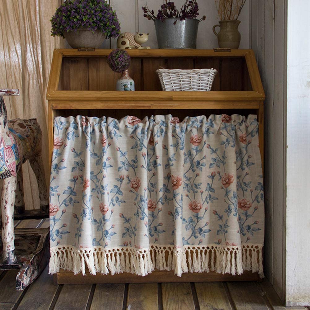 Cortina de cocina corta estilo vintage con rosas botánicas y bolsillo de varilla para ventanas