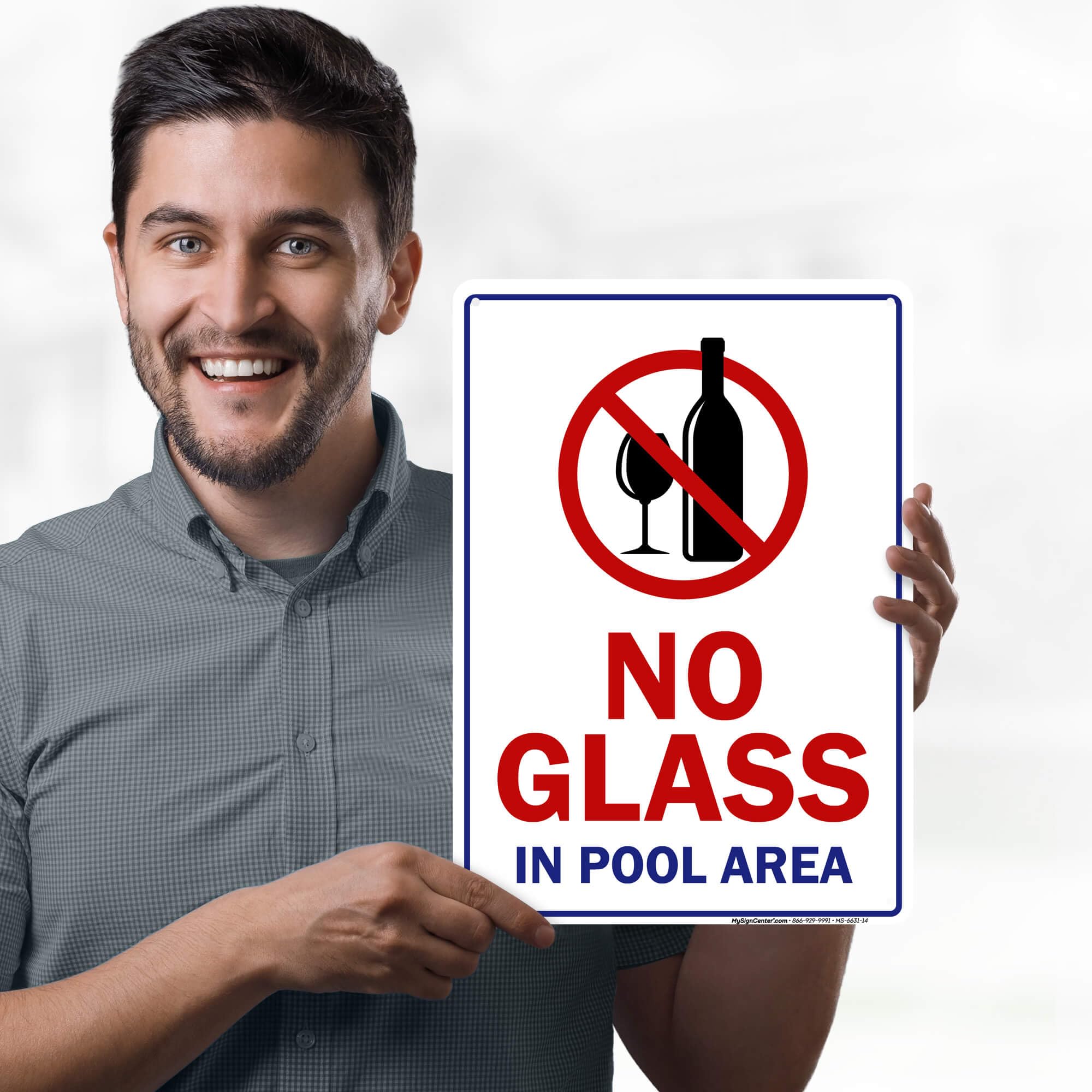 No Glass in Pool Area Pool Sign, 10x14 Inches, Rust Free .040 Aluminum, Fade Resistant, Made in USA by My Sign Center