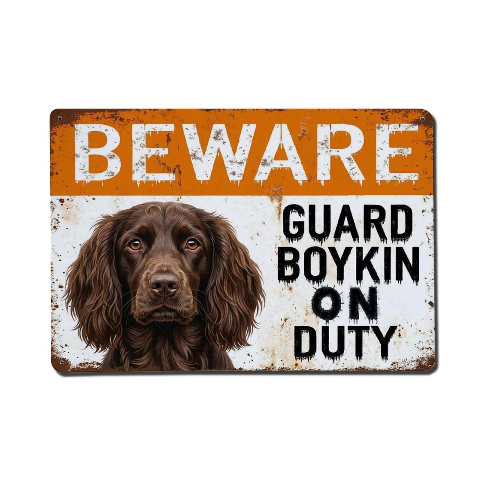 Vintage Funny Boykin Guard Beware of Dog House Metal Tin Sign Plaque Wall Decor for Cafe, Club Bar, Office, Garden Metal Poster 8x12Inch