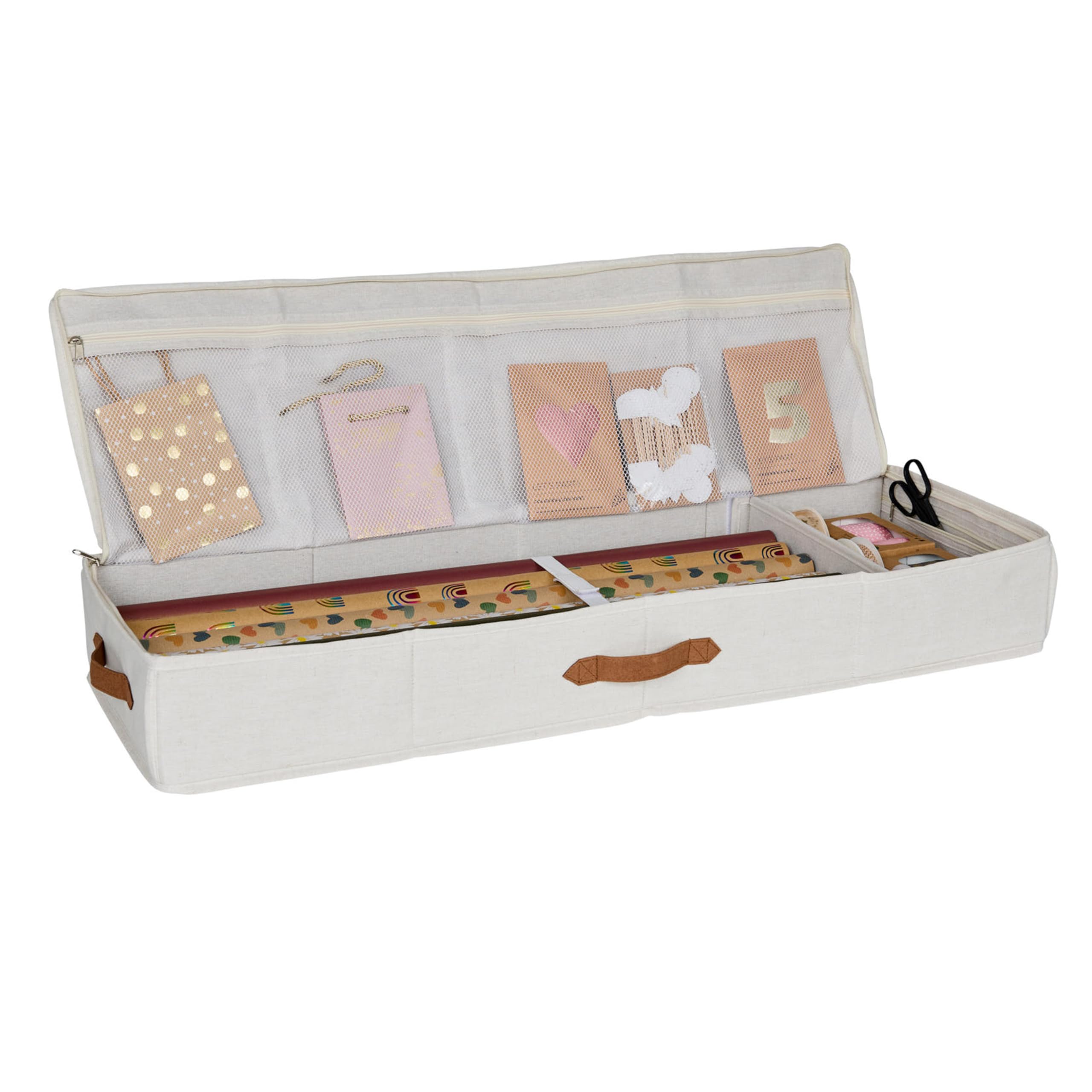 LOVE IT STORE IT Premium Geschenkpapier Organizer - Hochwertige Geschenkpapier  Aufbewahrung aus Stoff - Mit Fchern fr Geschenkbnder - Beige - 90x30x12  cm: Amazon.de: Brobedarf & Schreibwaren