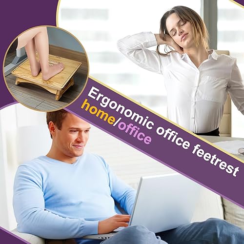 Miniatura 6 de JLKCTHH Revitaliza tu día de trabajo con nuestro reposapiés ergonómico para debajo del escritorio, diseño de madera ajustable con reposapiés