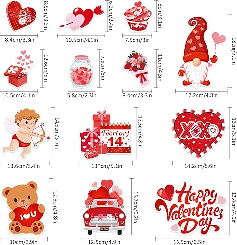 Miniatura 2 de Whaline 13 piezas de imanes para refrigerador para el día de San Valentín, lindo corazón, gnomo, cupido, rosa, calcomanías magnéticas para el día de