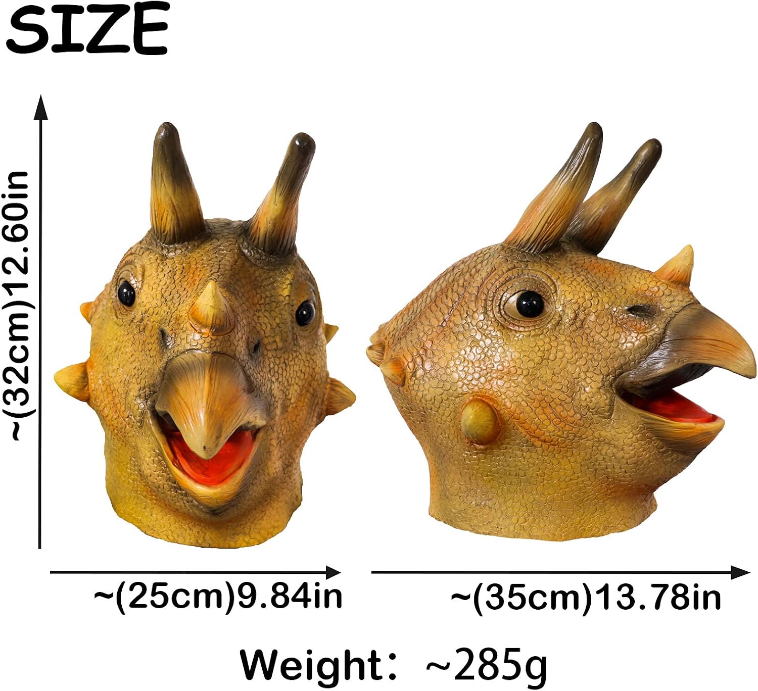 Triceratops Head Mask Raptor Dinosaur T-rex Mask Animal Latex Full Mask for Halloween Party Costume Props (Dinosaur)