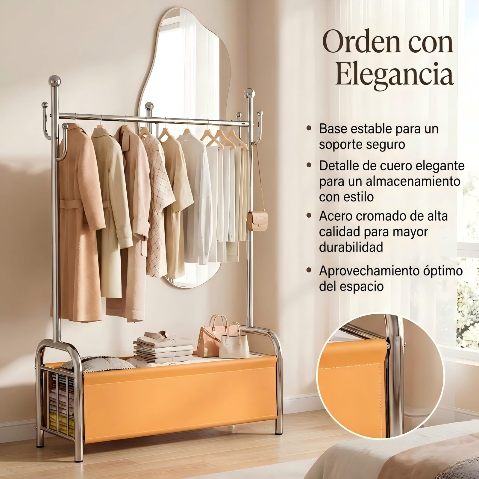 Burro Ropa Resistente de Acero Inoxidable con Cesta de Almacenaje, Perchero Burro Estable, Perchero de Pie, Barra para Ropa Robusta, 3 en 1 Tendedero y Organizador