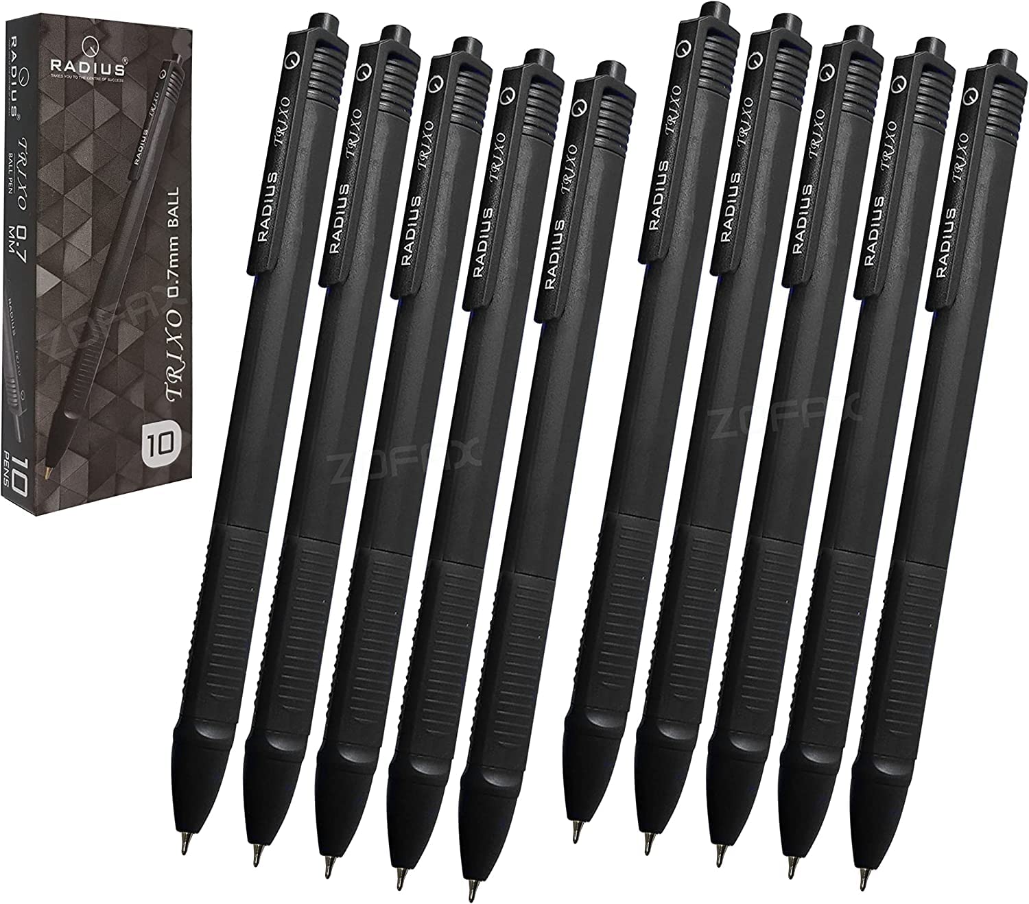 SCHOOL-MATE Retractable Ballpoint Pens, BLACK, Fine Point (0.7mm), Pack - 50 Pens, Triangular Grip, Everyday Ball Pens, Ideal for School Home Office