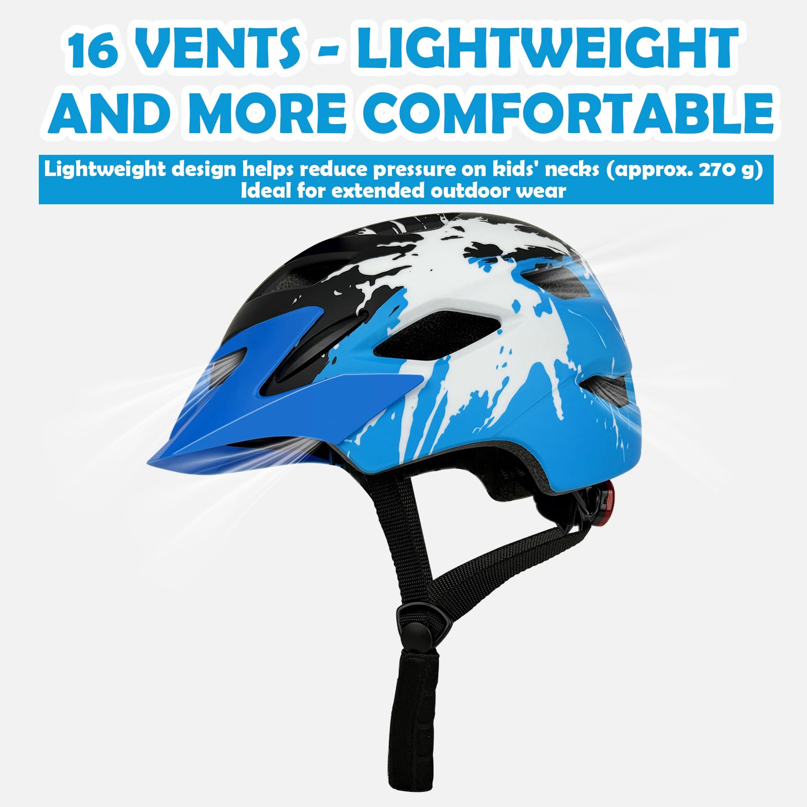 LeapBeast Casco de bicicleta para niños y niñas, con luz, ajustable, para BMX, monopatín, ciclismo, patines en línea, 50-56 cm (a partir de 5-14 años)