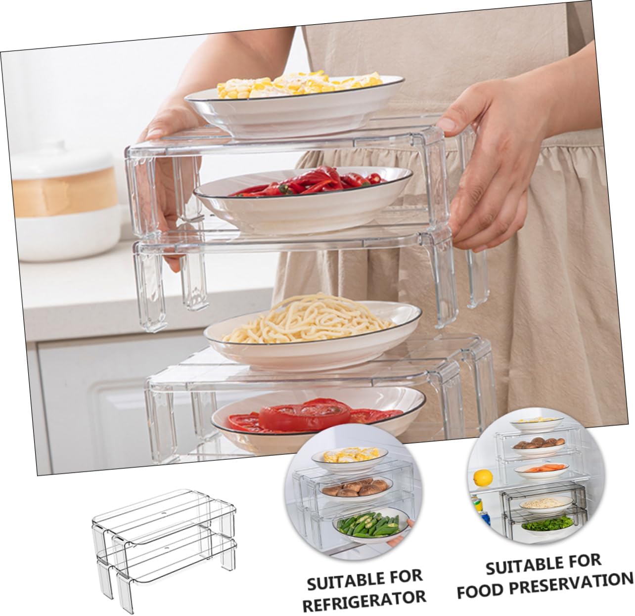 2pcs Stackable Storage Shelf for Refrigerator Organizer Rack for Fruits Condiments and Supplies Space-saving Storage for Tidy Kitchen and Easy Access