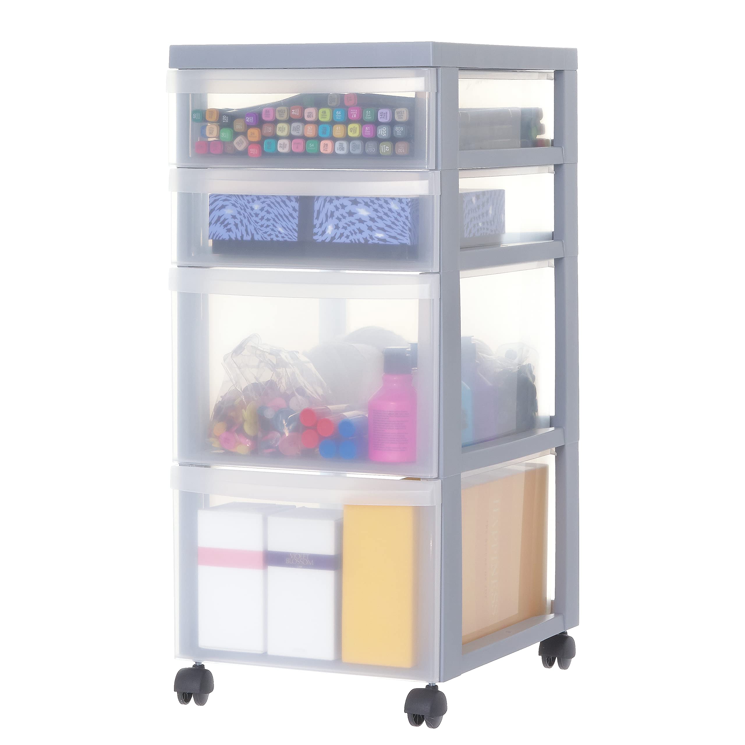 Iris OhyamaTower, Dresser, Plastic storage organizer with ergonomic handle, 2 + 15 L + 2 + 7 L, Unit, Wheels, BPA Free, Office, Bedroom, Living room, DC-322, Grey