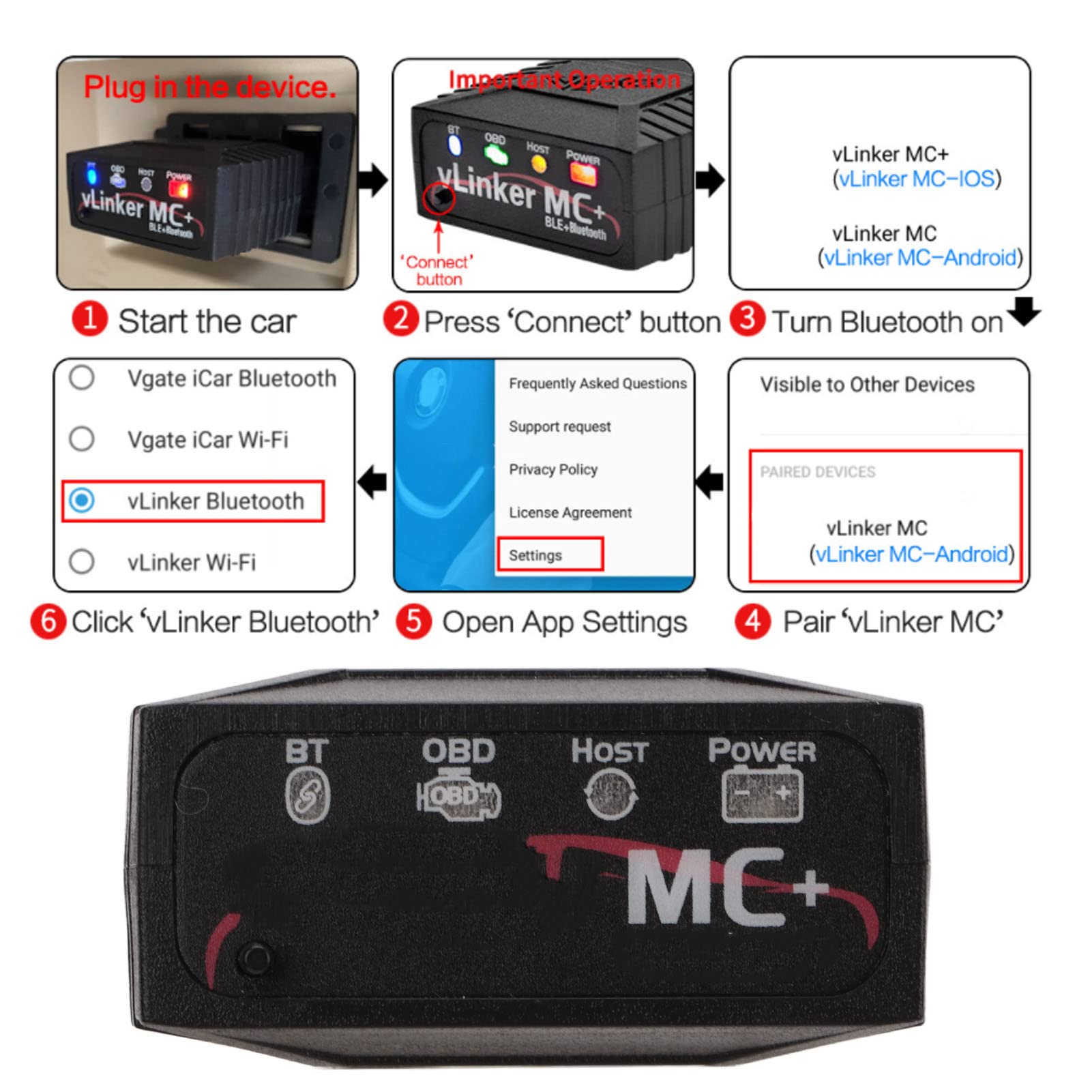 Scanner Diagnostico MC Bluetooth BLE V2.2 OBD2 per Android e IOS e Windows Lettore di Codici OBD II Bluetooth 4.0 Enging per Android per IOS
