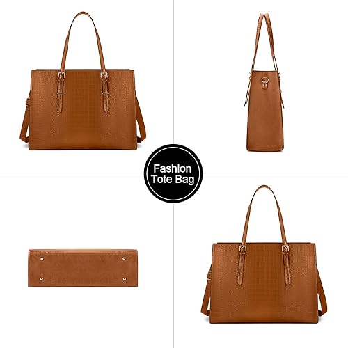 Miniatura 5 de Bolso para laptop de 15.6 pulgadas para mujer bolsa tote de mano y hombro fabricada en cuero elegante maletín profesional de gran capacidad y a