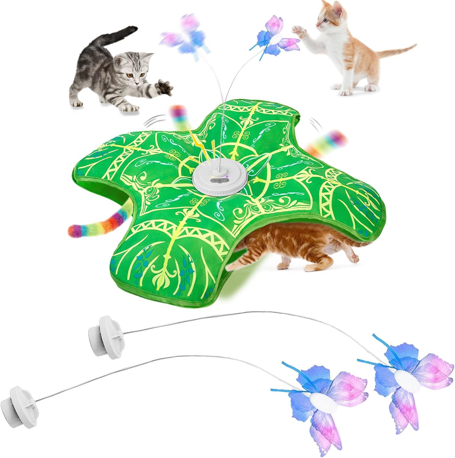 Interactive Hide and Seek Cat Toy with Green Cover + 2 Wire Butterfly Replacements