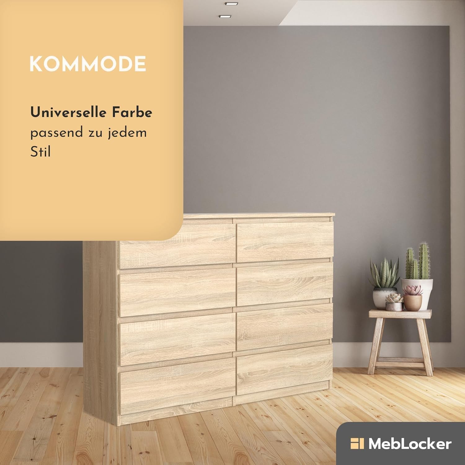 Cómoda 120 cm, 8 Cajones, Roble Sonoma