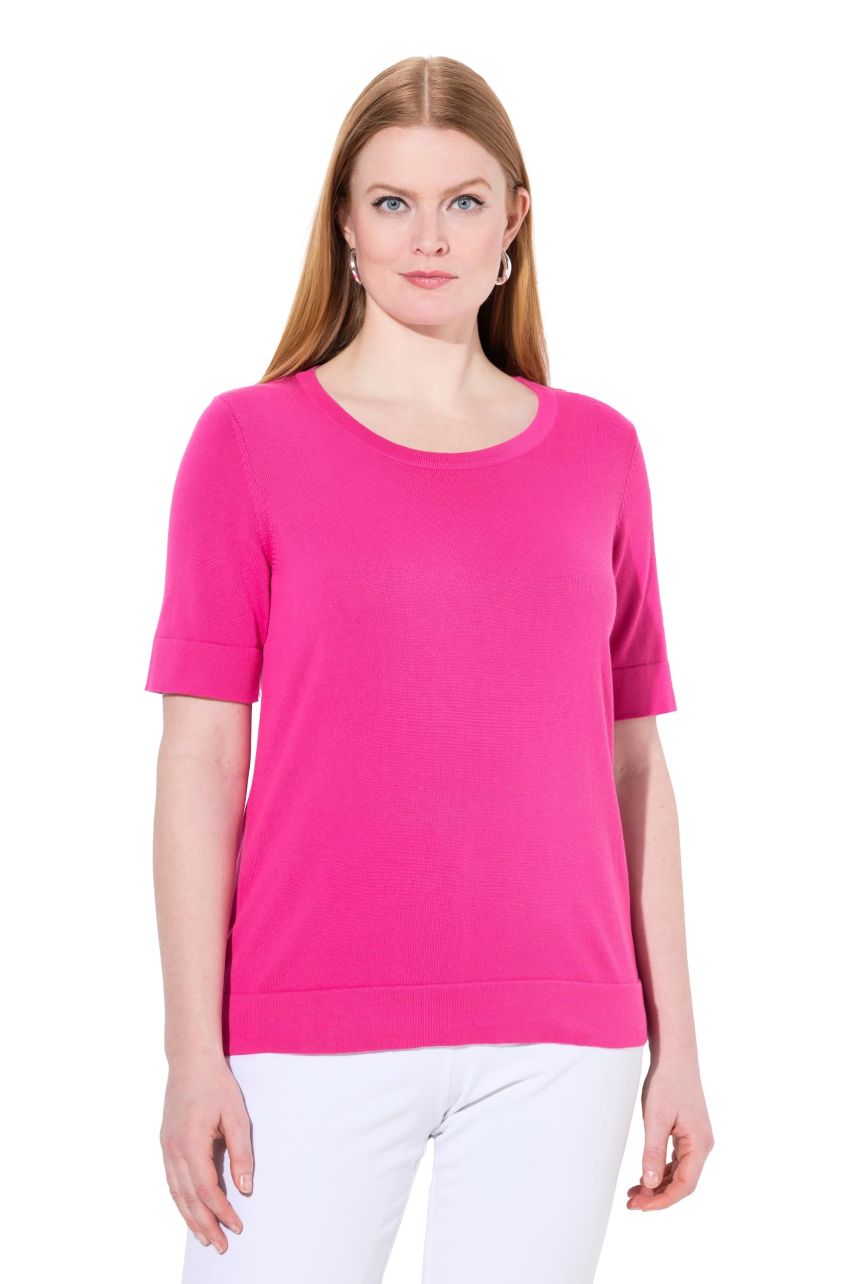 Ulla Popken Damen große Größen Übergrößen Plus Size Twinset-Pullover, Rundhals, Halbarm, Pima Cotton 841472