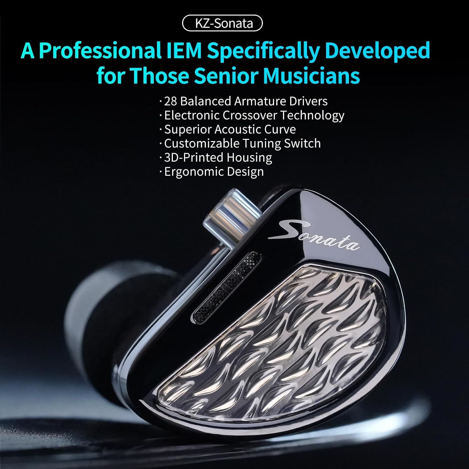Sonata in-Ear Monitor Earphones, Dual-Sided 28 Balanced Armature Drivers, Tuning & Standard Version Available, Professional IEM for Audiophiles and Musicians, Ergonomic Fit Standard