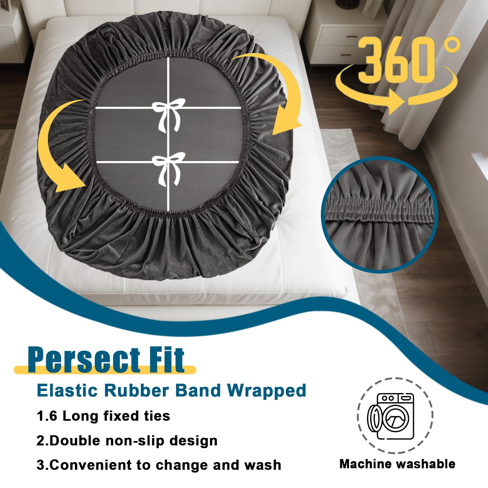 Stretch-Samt Spannbettlaken Wohnmobil Mit Schnürung, Spannbetttuch Für Wohnwagen, Blatt Für Heckbetten Set 3 Teilig Mit 2 Längsbetten + Mittelteil (Dark Grey)
