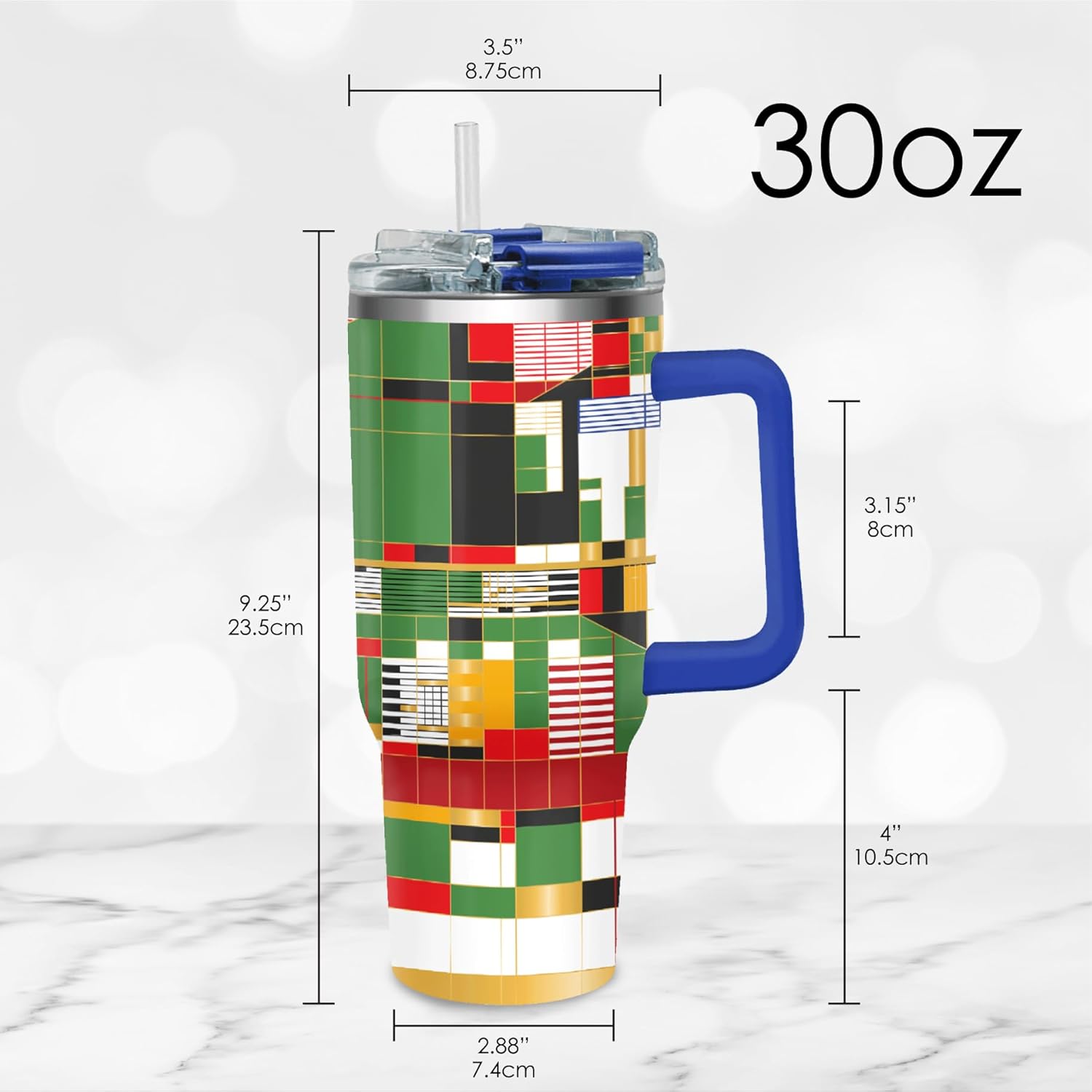 RainCaper 18/8 Stainless Steel Insulated Water Tumbler with Straw | 30oz, BPA-Free, Double Wall for Hot & Cold | Travel-Friendly, Cup Holder Ready (Frank Lloyd Wright Hillside Curtain)