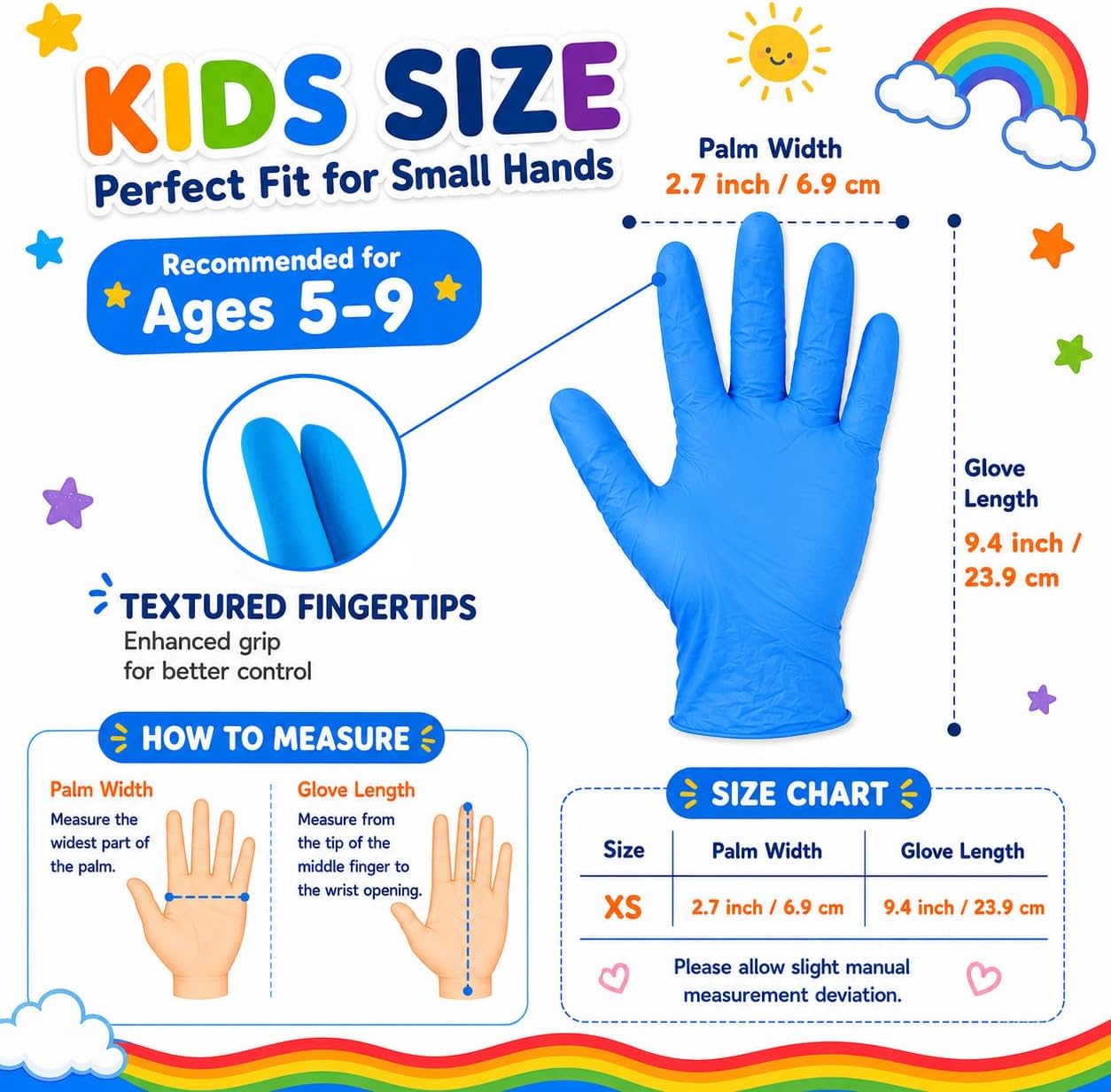 Kids Disposable Nitrile Gloves, XS Blue, 4 Mil, Ages 5-9, 100 Count