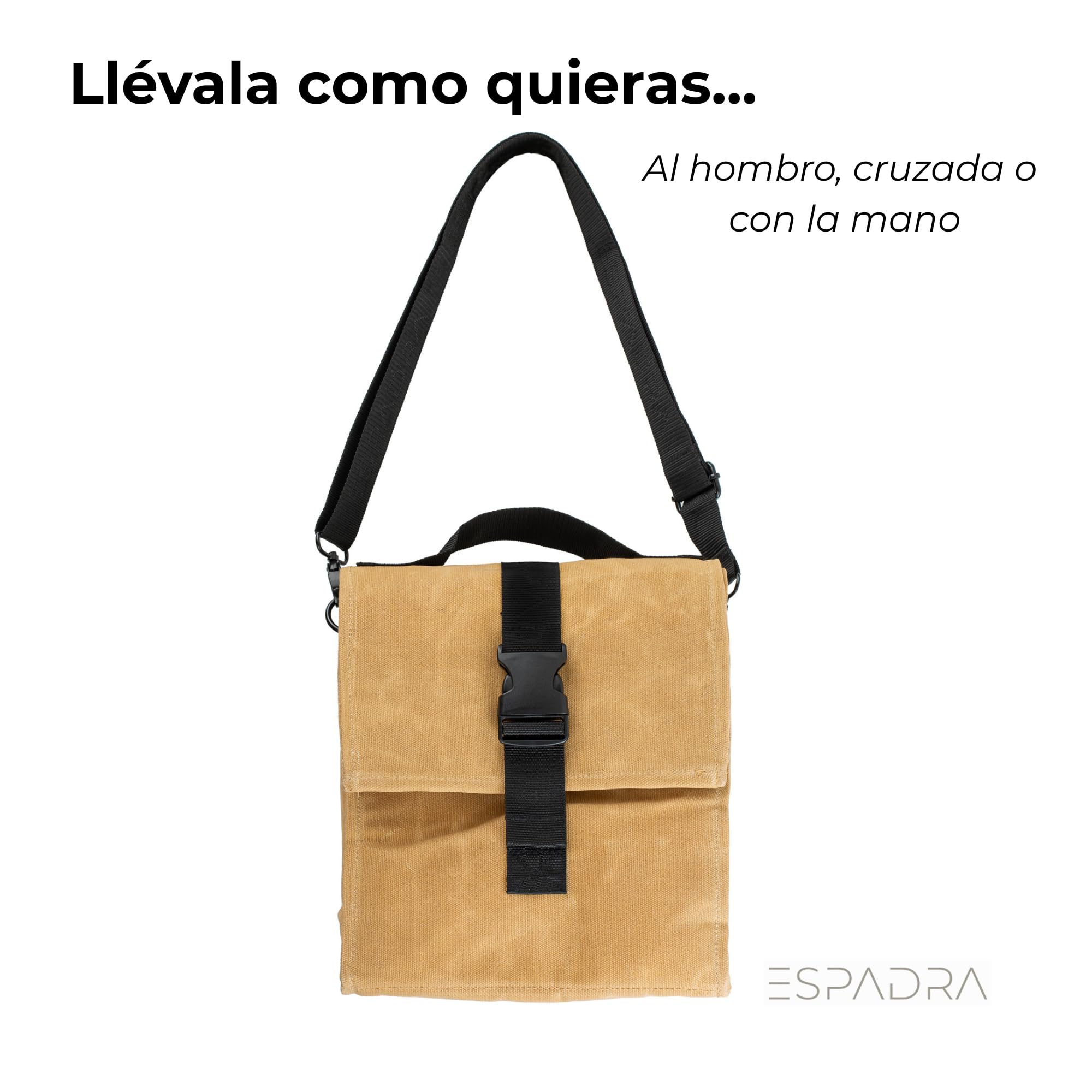 Bolsa Isotérmica Porta Alimentos Premium para Trabajo y Oficina (Tan) | Alternativa elegante-Estilo profesional-Lona encerada premium-Roll Top-Incluye funda cubiertos