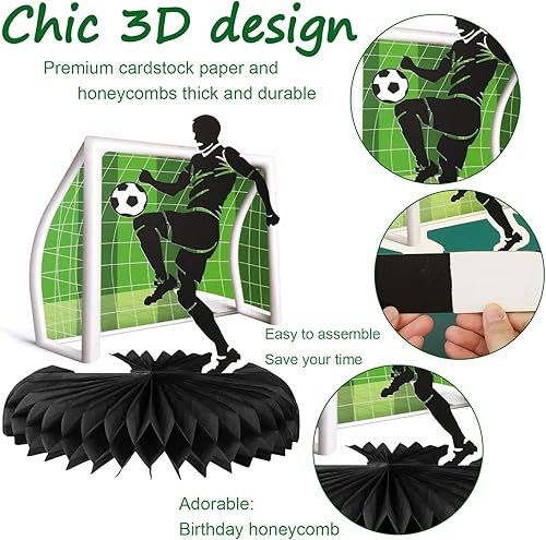 Miniatura 4 de HOWAF Centro de mesa de nido de abeja de fútbol, decoración de mesa con temática de fútbol, decoración de mesa de fiesta de feliz cumpleaños,