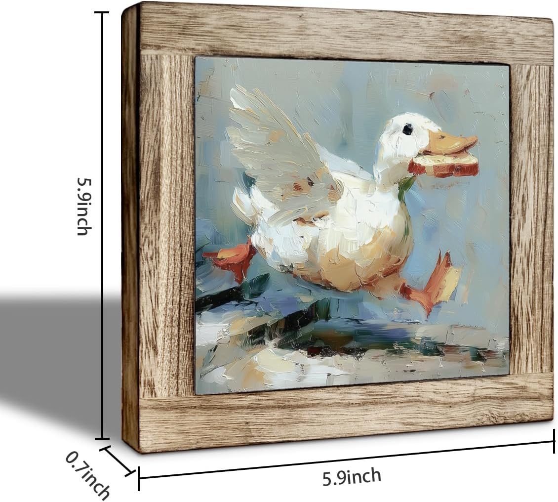 Funny Duck with Bread Wooden Box Sign, Cute Duck in Flight for Desk or Shelf Decor, Quirky Home Office Decor, Fun Gift for Animal Lovers, Pet Lover's Gift image 2