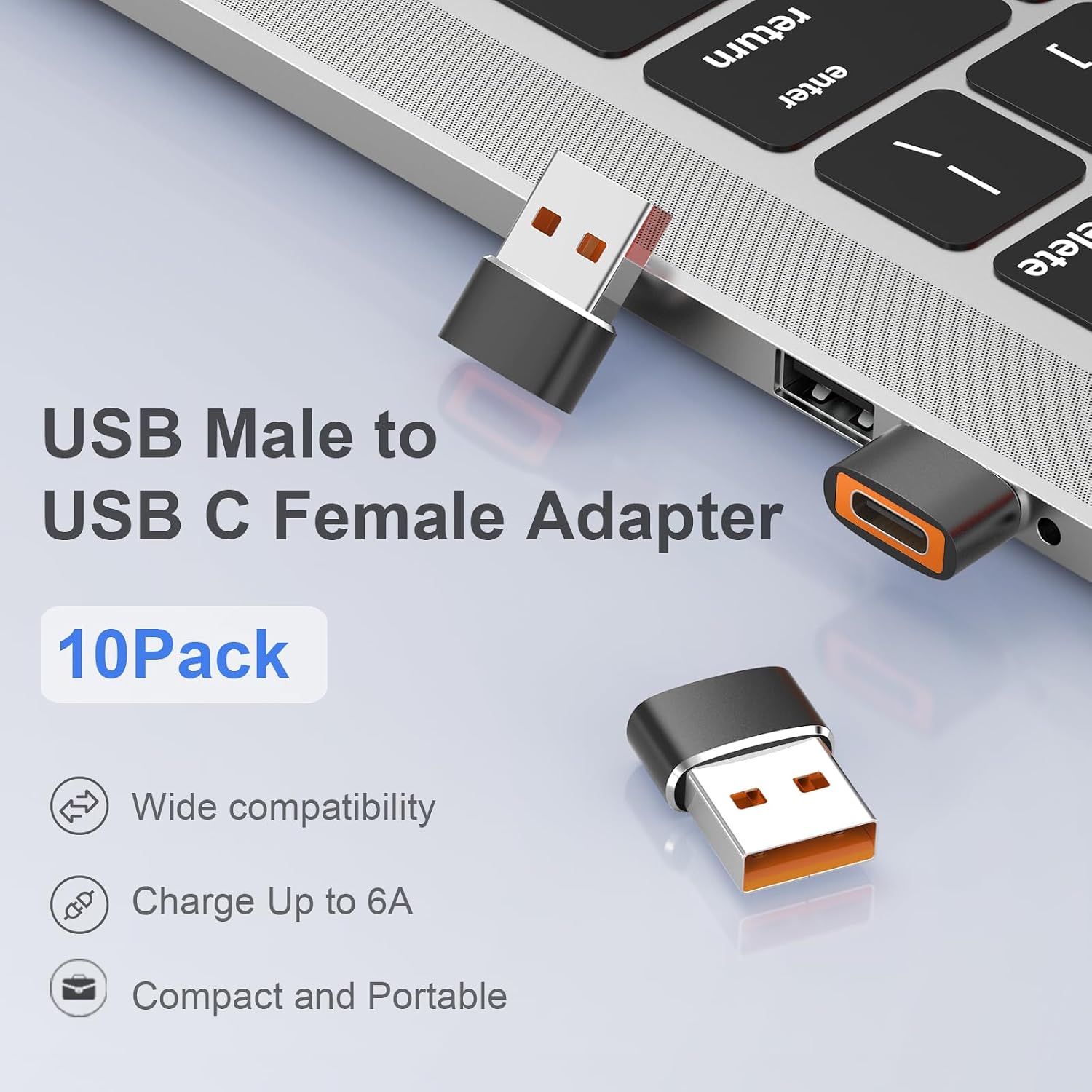 10pack USB to USB C Adapter, USB C Female to USB Male Adapter, Fast Charging & Data Transfer for iPhone17 16 15 Plus Pro Max, iPad Air Mini 6 7, Samsung Galaxy S25-S22, iPad Air, Pixel