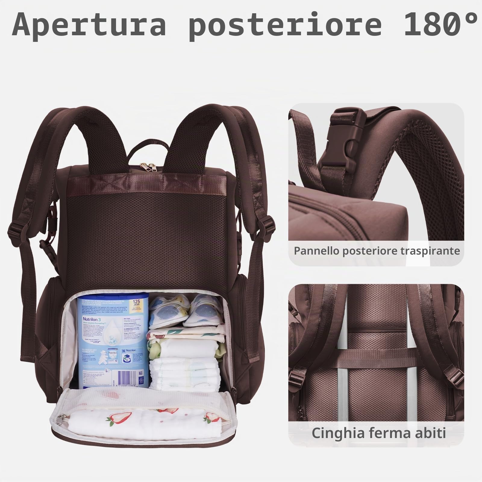 CEI-CEI Zaino Fasciatoio in Neoprene Impermeabile, Grande Capacità con Ampia Apertura, Tasche Termiche per Biberon, Fasciatoio Portatile Incluso, Zaino Multifunzione per Mamma e Papà