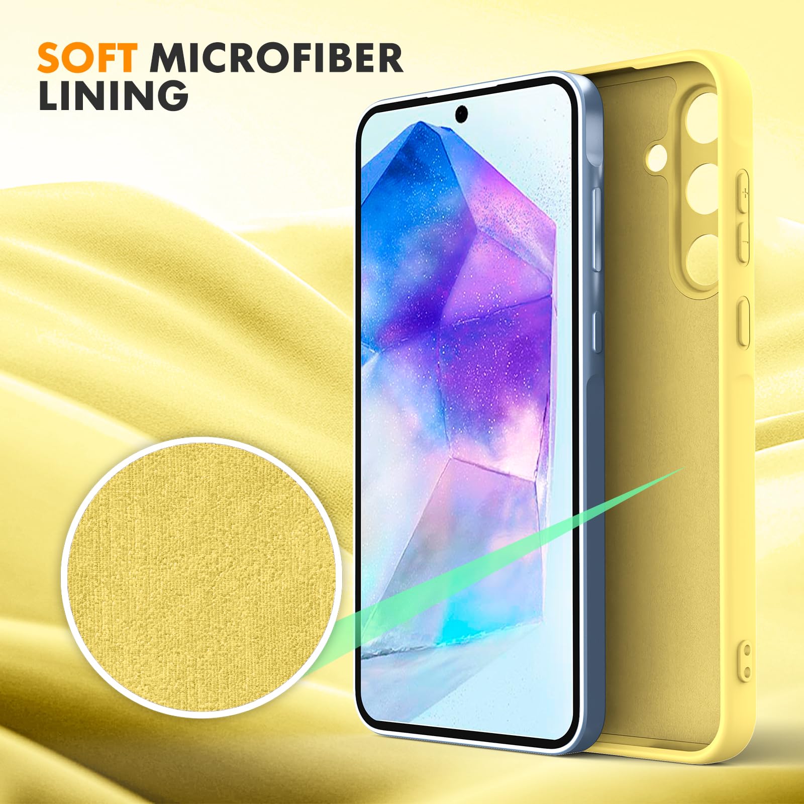 Byvuwiay Cover per Samsung Galaxy A55 5G, Morbida Silicone Liquida TPU Protettivo Ultra Slim Custodia Antiurto, Custodia Compatibile con Samsung Galaxy A55 5G - Giallo