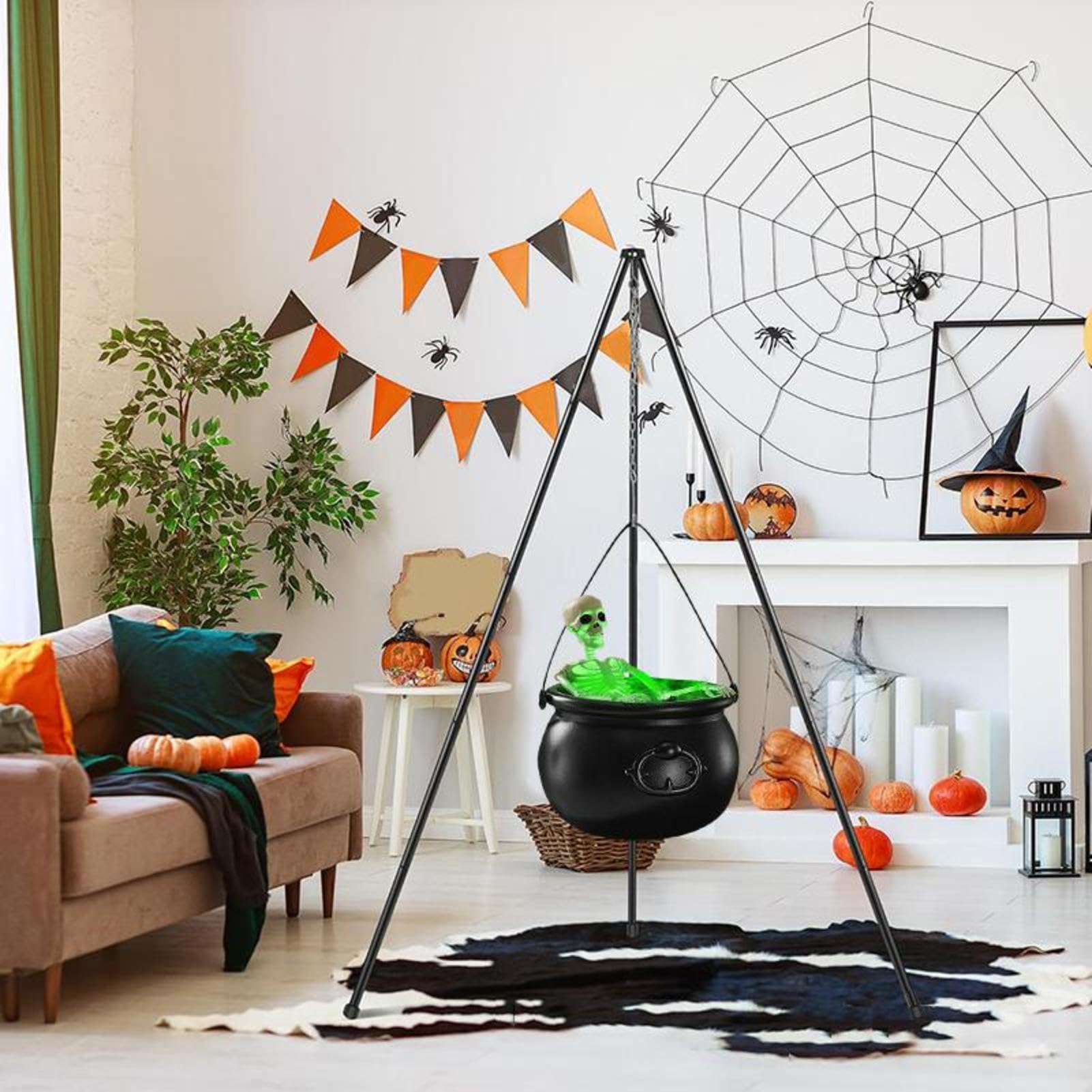 Duży kocioł na Halloween, straszne dekoracje na Halloween, w zestawie