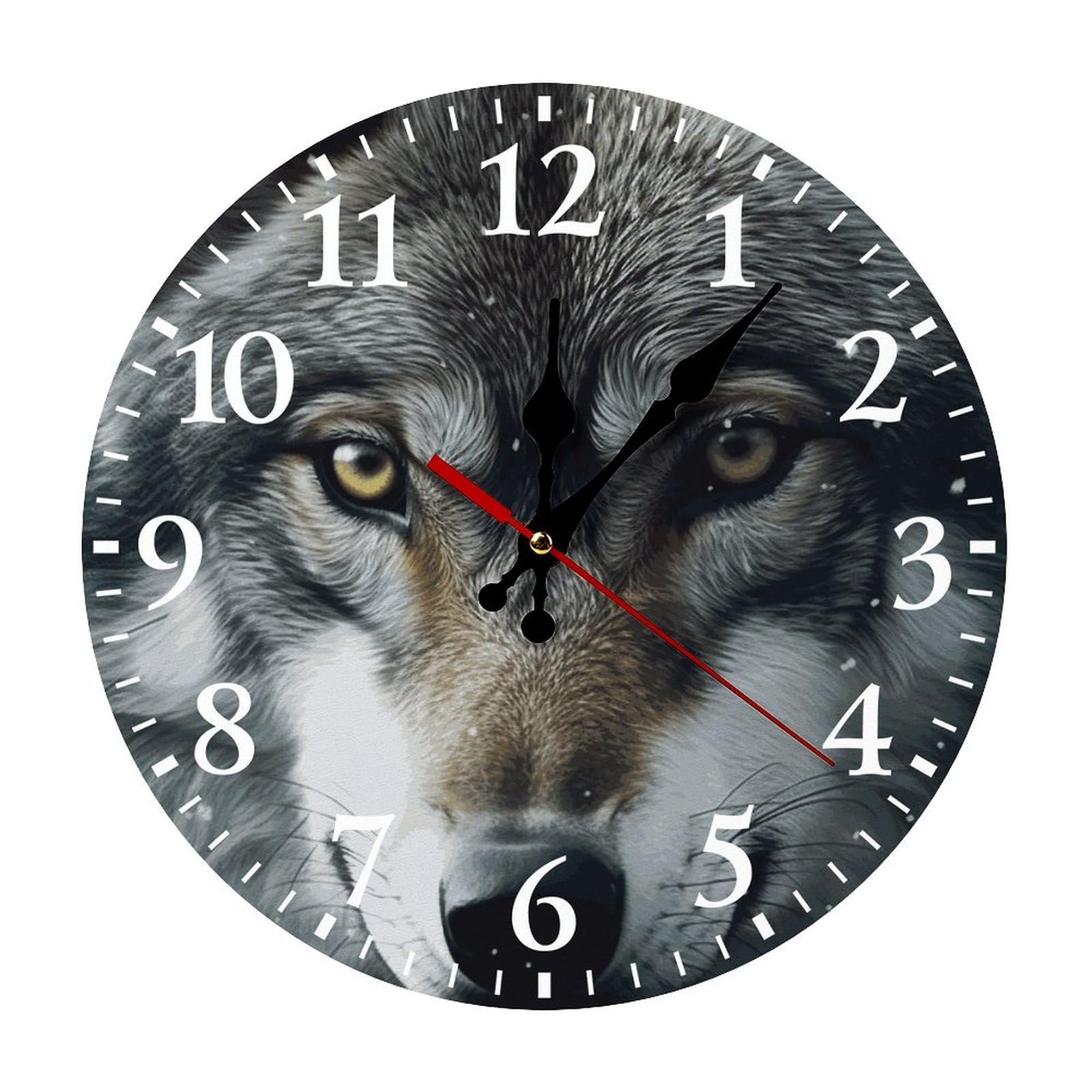 NTVOWPZO 10 Inch Wall Clock Forest Wolf Eyes Battery Operated Wall Clocks Silent Non-Ticking Round Wall Clock for Living Room Kitchen Home Office Wall Decorative Clock