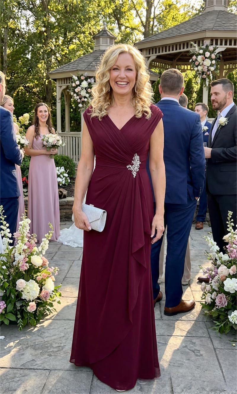 Cap Sleeve V Neck Mother of The Bride Dresses for Women 2025 Long Ruched Mermaid Formal Evening Dress - Image 2