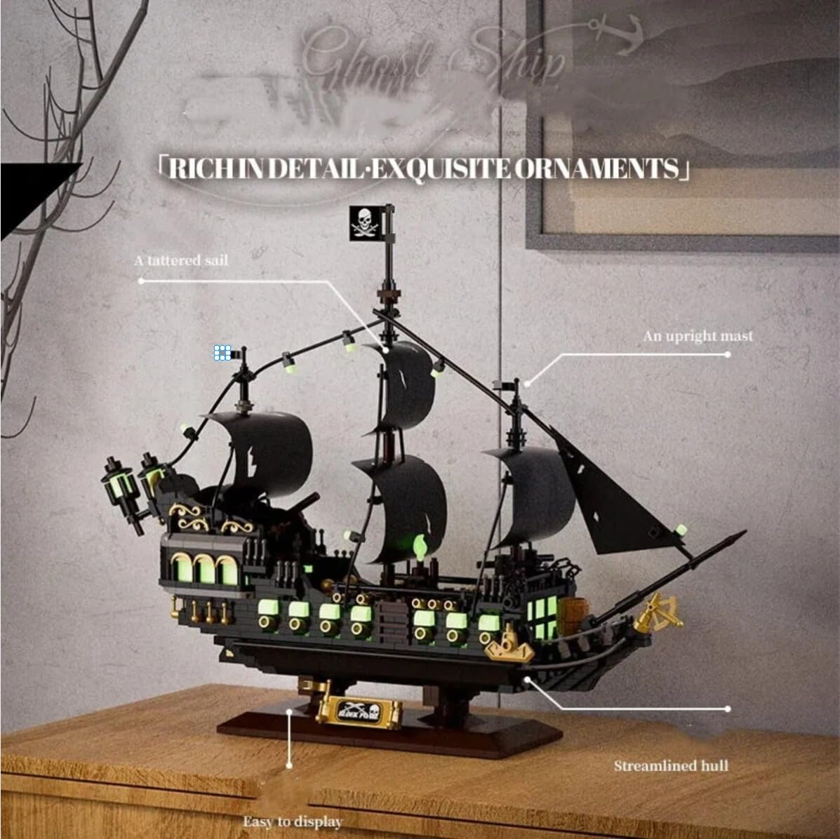 TRavesty Pirate Ship Building Block Set, 1576 PCS Black Pearl Ship Ghost Ship Flying Dutchman Model Boat - Image 3