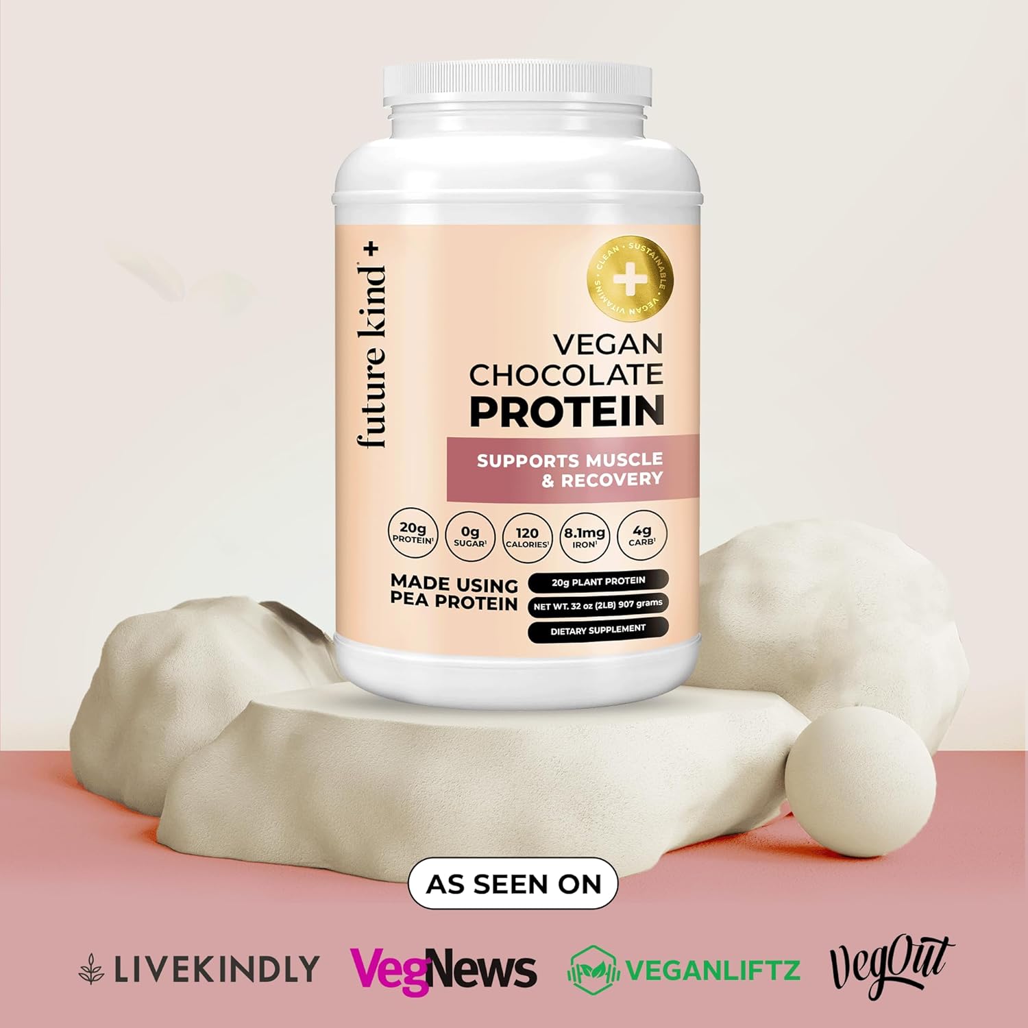 Future Kind Vegan Protein Powder, Chocolate, Pea Plant Protein for Lean Muscle with Iron & Fiber, Whey-Free, Sugar-Free, Soy-Free, Non-Dairy (34 Servings)