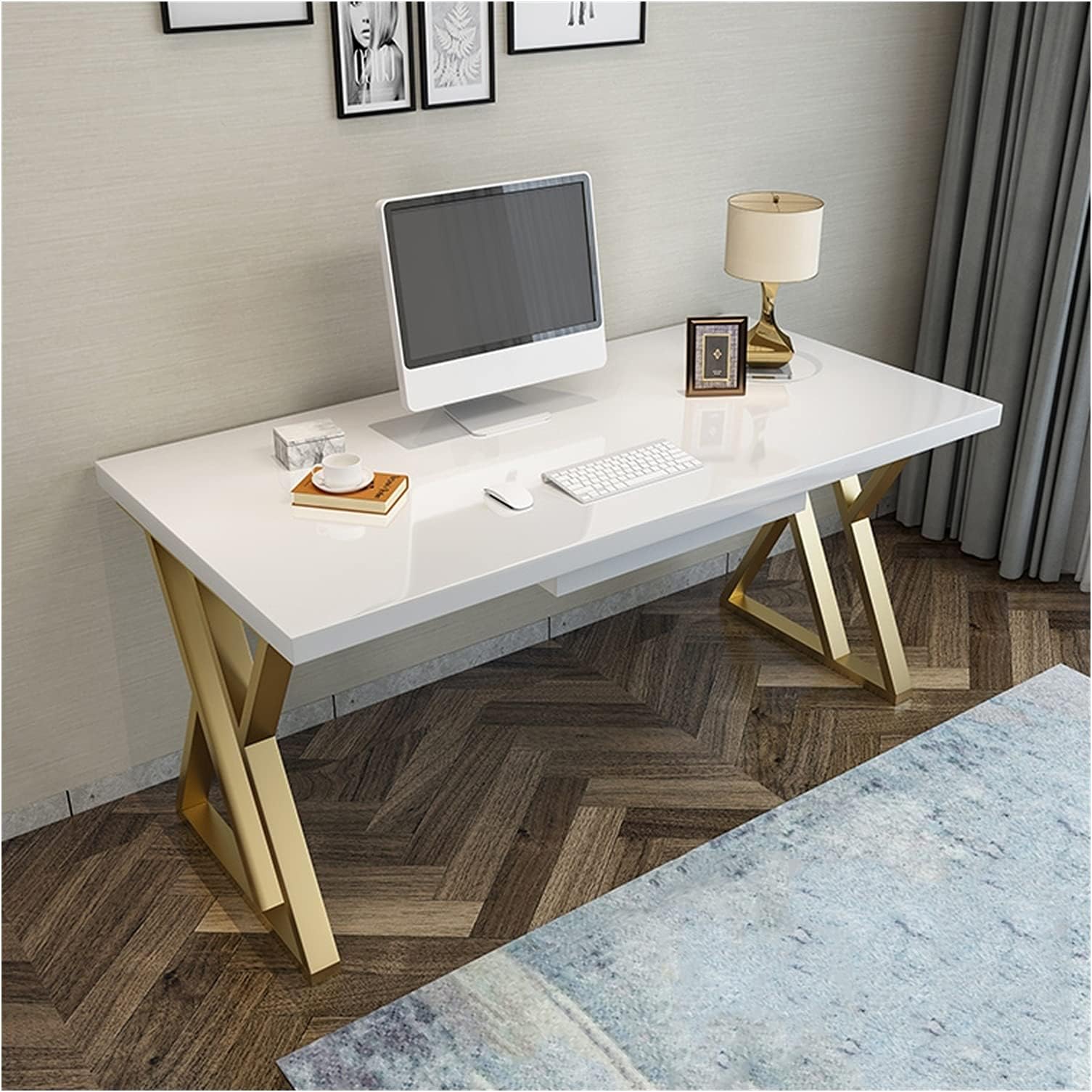 Study Table Writing Desk Home Office Desk Paint Panel Rugged Study Room Workstation Modern Light Luxury Writing Study Desk Desktop PC Desk with Drawer Gaming PC Work Desk (Table Length : 1.4 Meters)