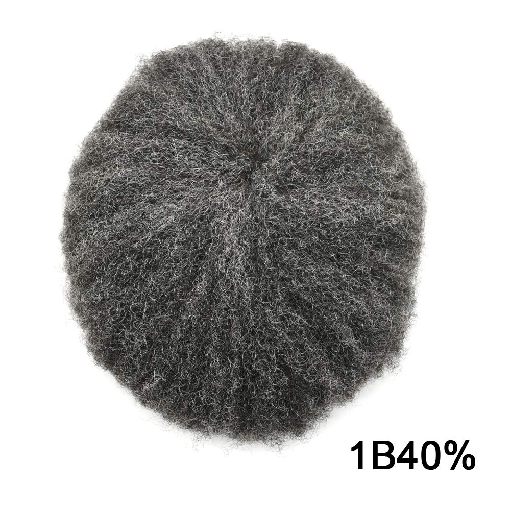 LYRICAL HAIR Afro Curl Toupee for Black Men 8X10 French Lace Front Kinky Curly Human Hair African American Mens Wig Hair System Replacement Natural (#1B40 Off Black+40% Gray, Afro Wavy 6mm)