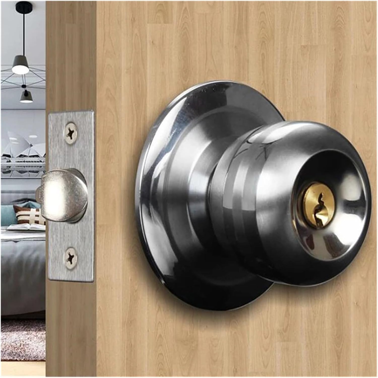 Aluminum Alloy Round Door Knobs Rotation Lock Knobset Handle Metal Door Knob with Key for Bedrooms Living Rooms Bathrooms