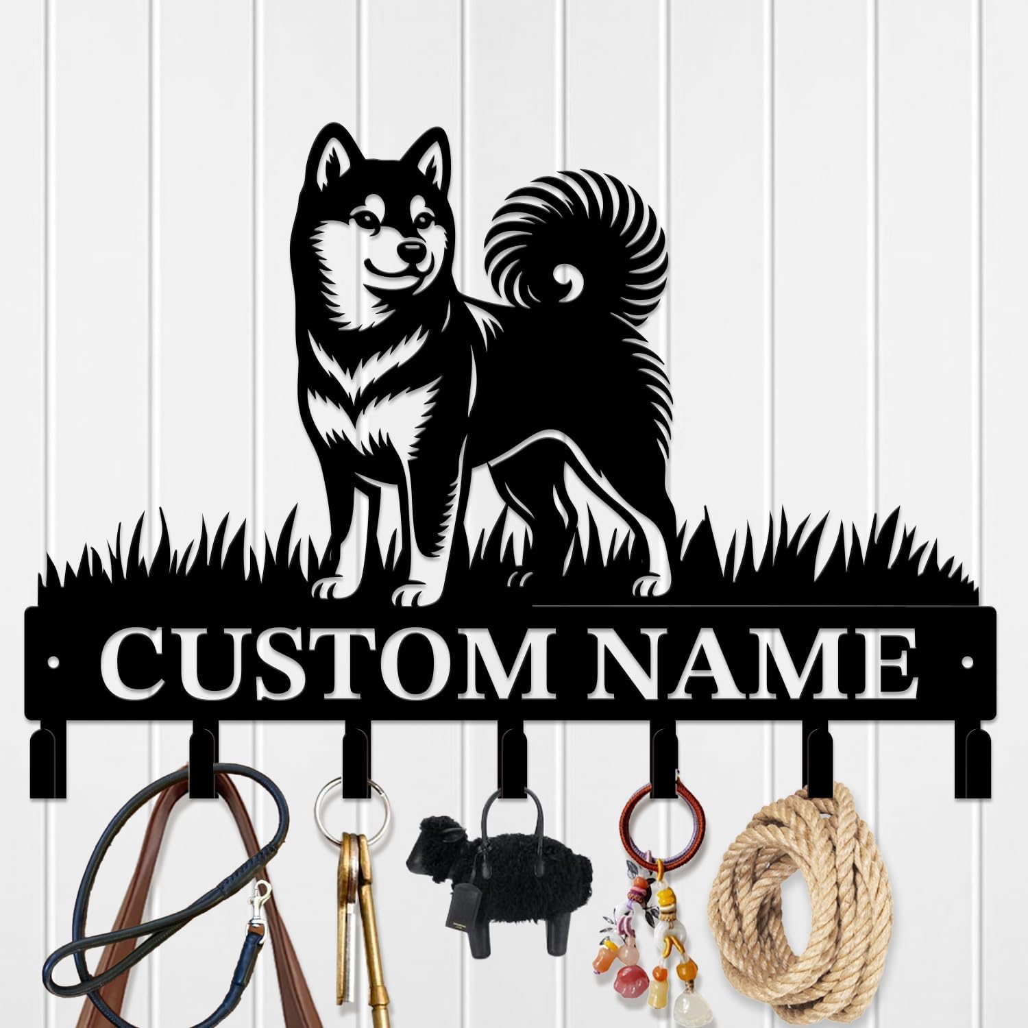 Custom Name Dog Wall Key Hook | Metal Iron Black Keys Holder Decor | Personalized Gift for Dog Lovers | Durable Pet-Themed Wall Organizer (Style J)