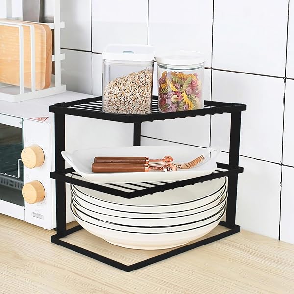 Non Wobble Dish Rack for Kitchen Storage - Corner Dish Rack for Cupboard - Shelf Organizer 25x25x19cm Black - 4