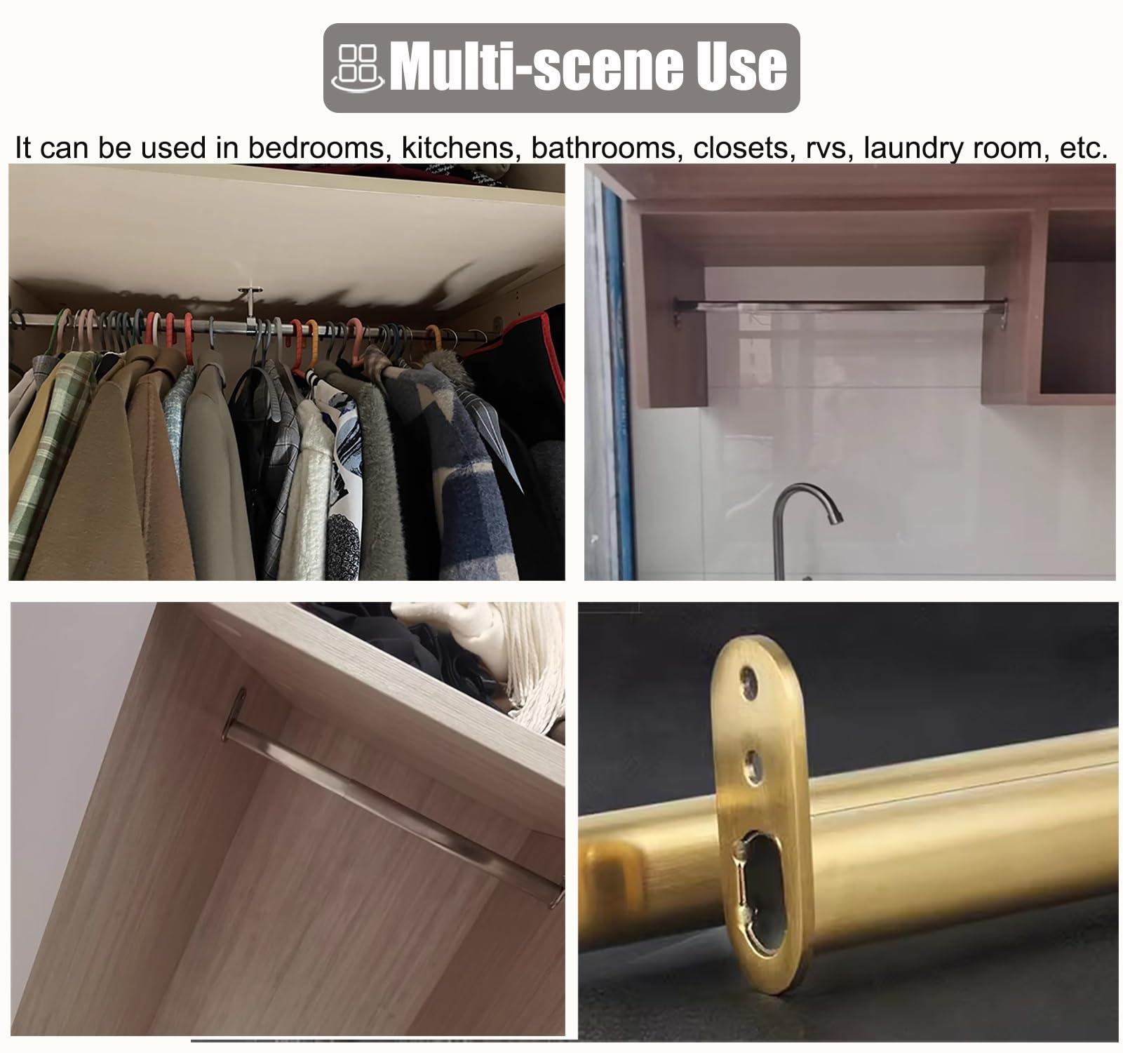 Duschvorhangstange Vorhangstange aus Edelstahl mit Löchern, Gebürstete Schrankverlängerungsstange für Schränke, Teleskop-Duschvorhangstange zum Aufhängen Schwerer Kleidung(Gold,60-95cm(23.62-37.4in))