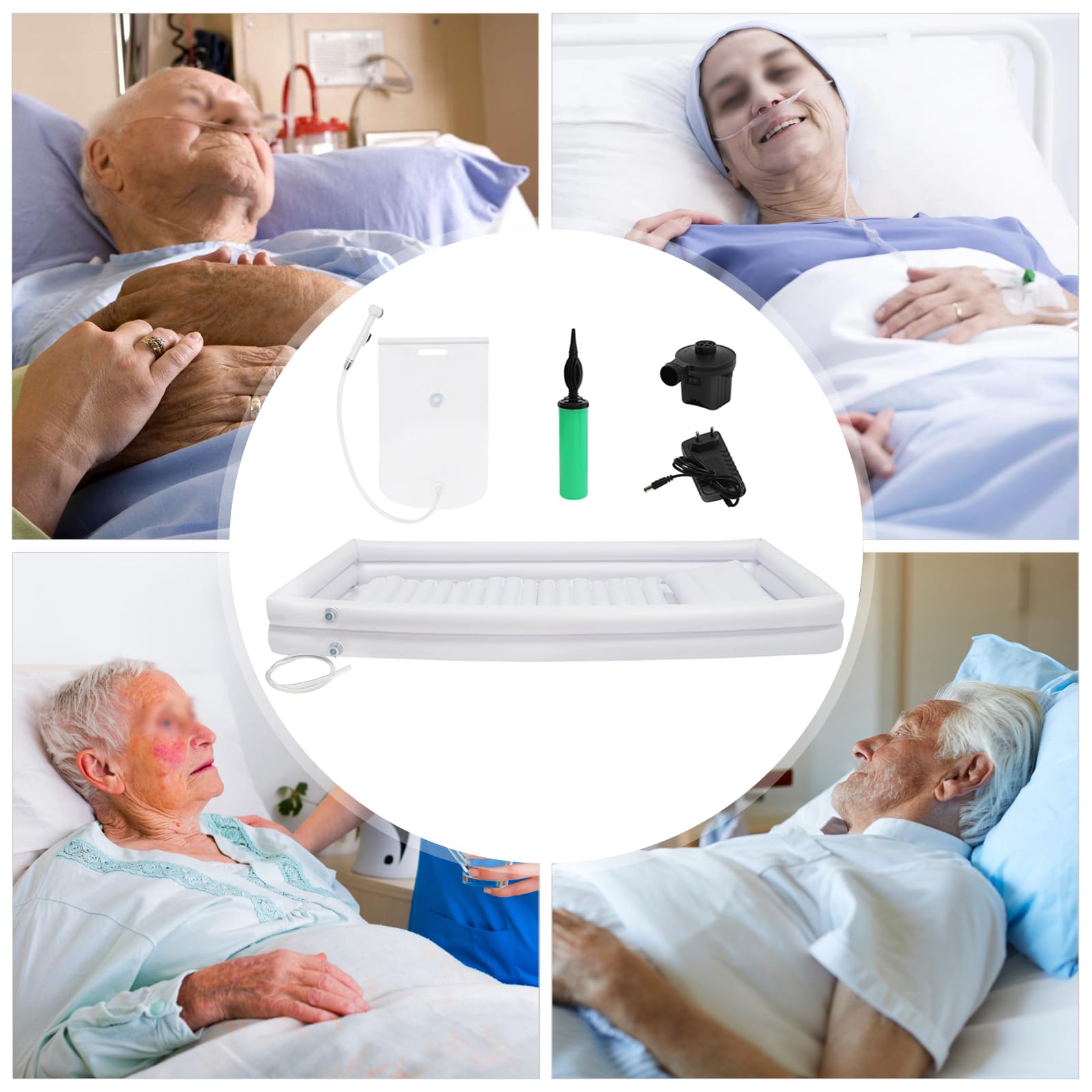 Ensemble de baignoire de douche gonflable médicale - Système de douche portable au lit avec pompe à air électrique pour handicapés, personnes âgées, alitées