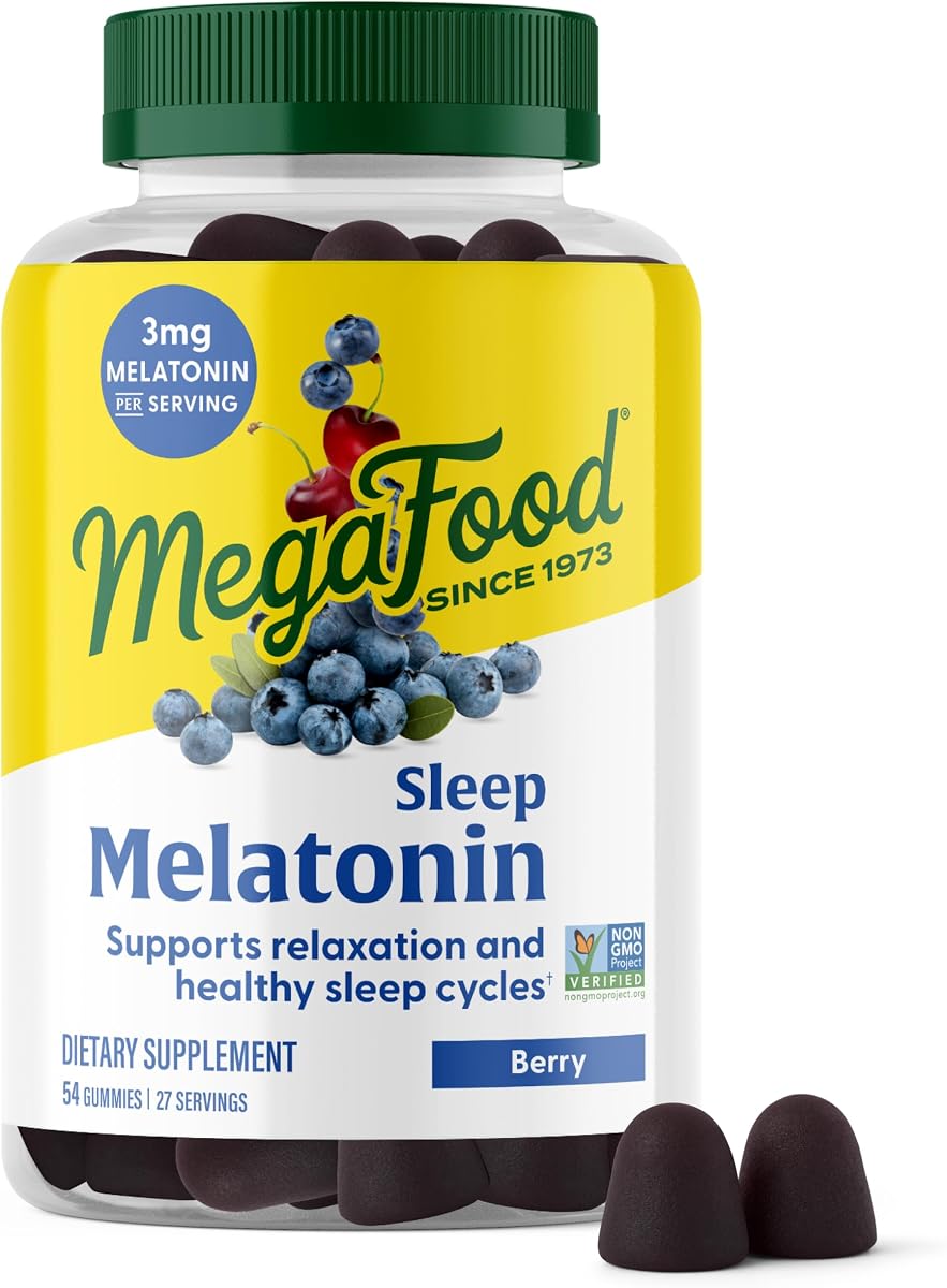 MegaFood Melatonin Gummies, Sleep Support, Berry Flavor, 54 Count | Melatonin 3mg per Serving to Help Relax and Fall Asleep, Sleep Gummies for Adults, Non-GMO, Vegan, 27 Servings
