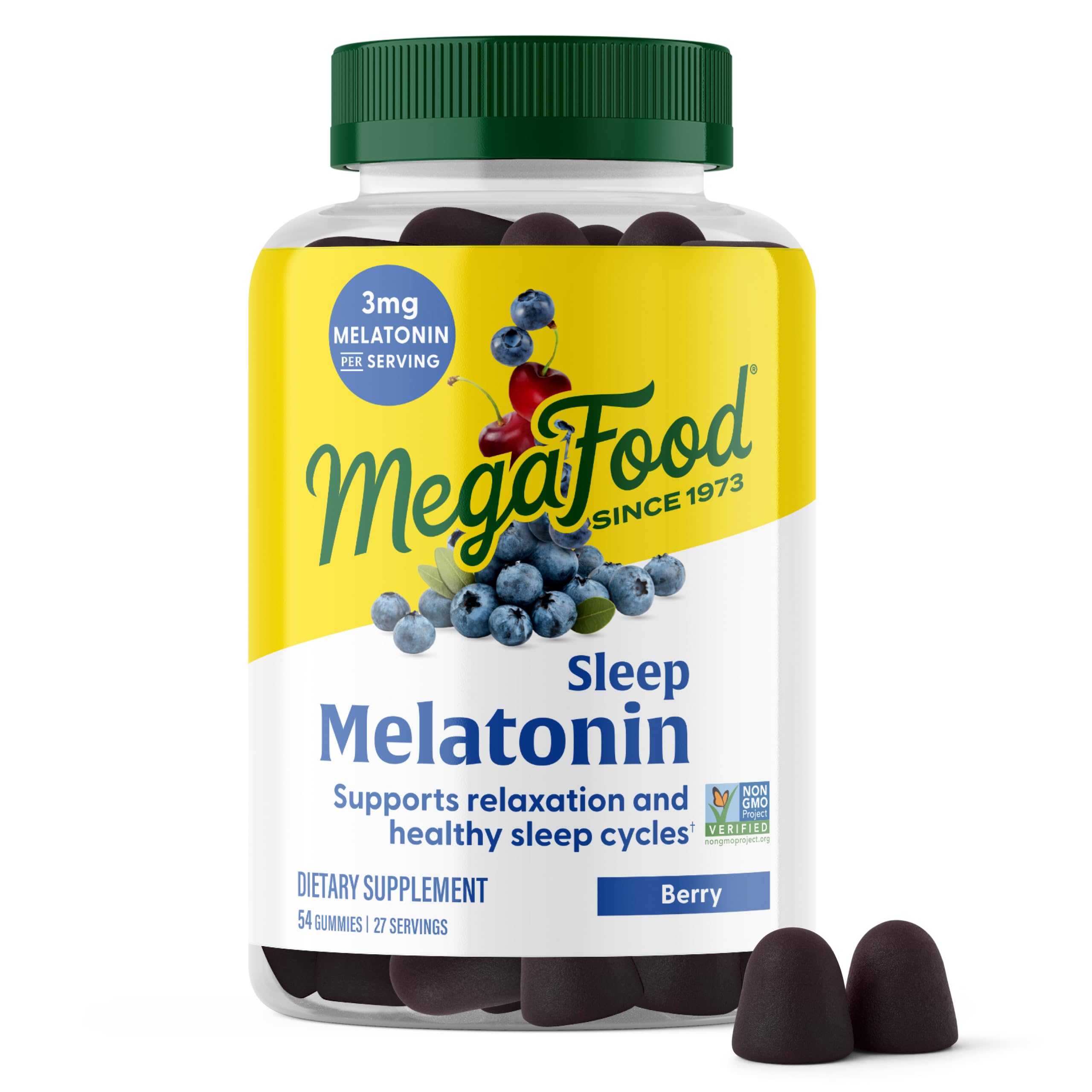 MegaFood Melatonin Gummies, Sleep Support, Berry Flavor, 54 Count 54 Count (Pack of 1)