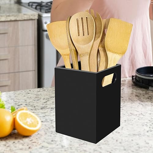 Miniatura 7 de Soporte para utensilios, soporte para utensilios de cocina para encimera, organizador de utensilios de cocina de acrílico, recipiente negro con asas