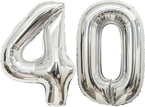 Globos plateados con el número 40, globos de 40 pulgadas, globos de aluminio de Mylar de 40 pulgadas para fiesta de cumpleaños de 40 años,