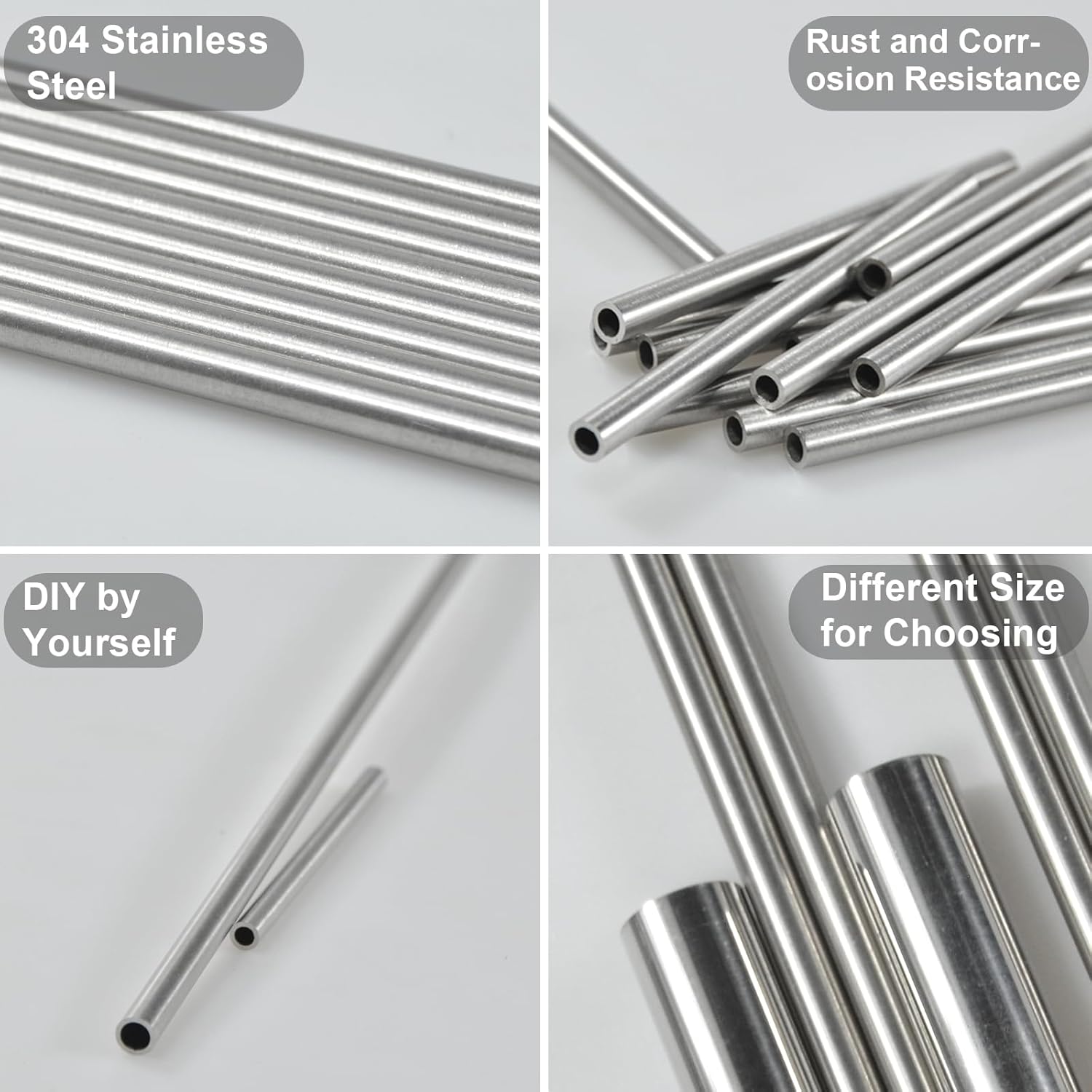 304 Stainless Steel Tubing Tube, 4 Pcs 5/16" OD Thickened Metal Pipe Stainless Steel Seamless Tube Industrial Weldable Straight Tube, 15 inch Length for Cutting Welding