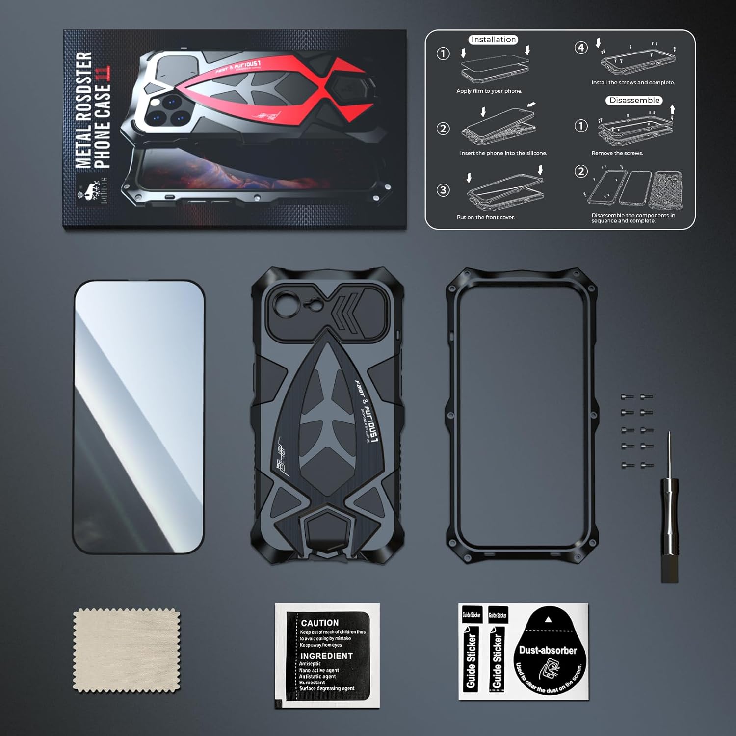 Lunivop for iPhone 16e Case Heavy Duty Protection Rugged Screw Full Body Military Grade Metal Bumper Rubber with Hard Durable Phone Cases Cover 2025 Black - Image 6