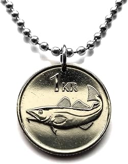 2007 Iceland Ísland 1 Krona coin pendant cod fish Reykjavík Landvættir Eddas Íslendingasögur sagas Landnámabók Vík Skógar Grindavík n000524