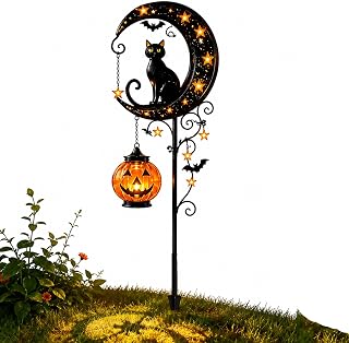 Solar Halloween Black Cat & Pumpkin Moon Garden Stake Light, Halloween Decorations Outdoor, Waterproof LED Yard Decoration, Jack-o'-Lantern Lantern for Garden, Patio, Walkway (Set-B)