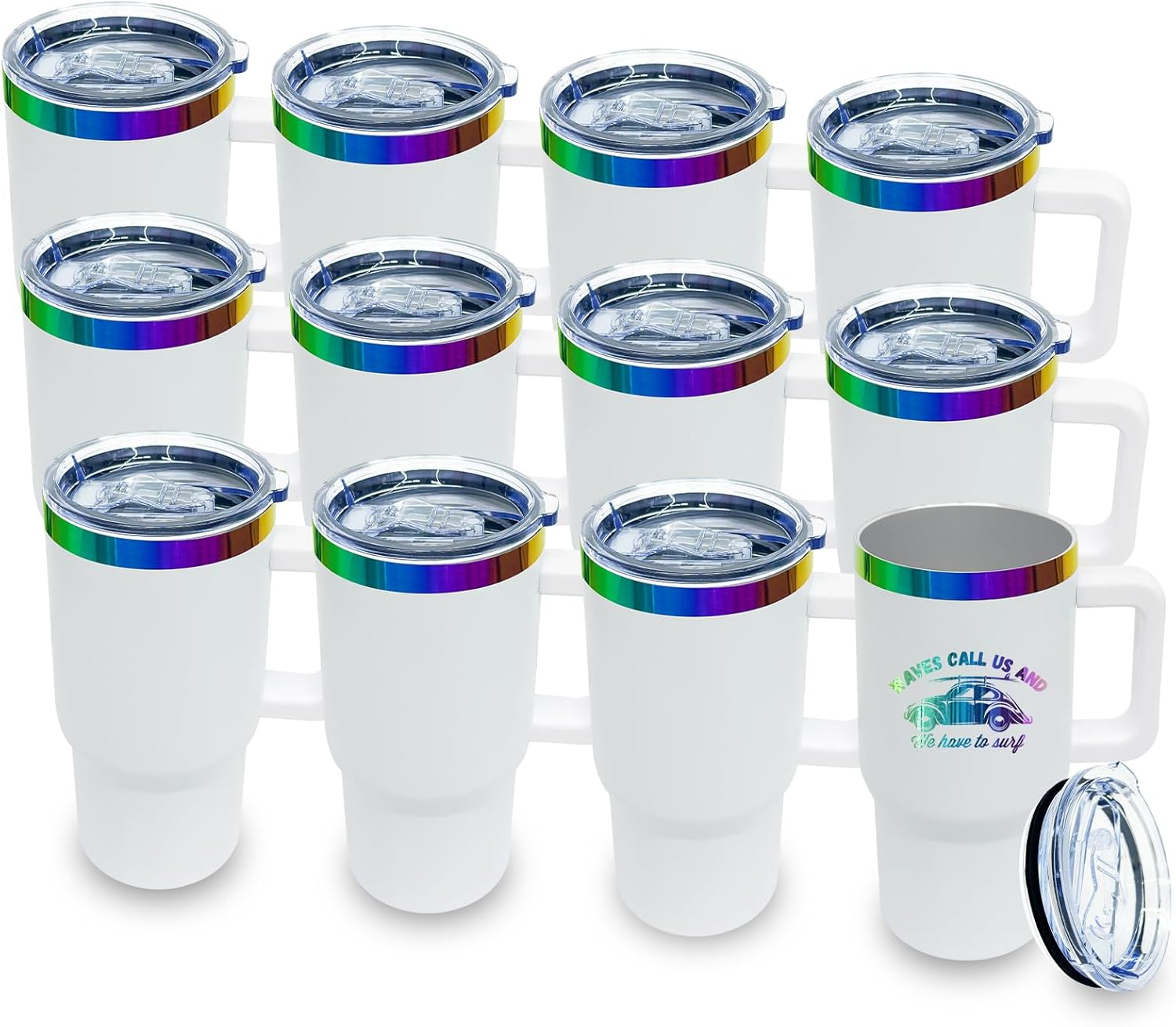 20 oz Tumbler with Handle Double Wall Insulated Tavel coffee Mug for Iced or hot drinks (White, 12 pack)